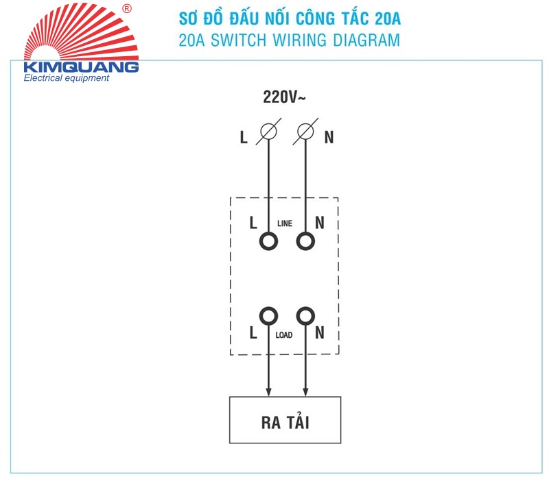 Sơ đồ đấu nối công tắc 2 cực 20A